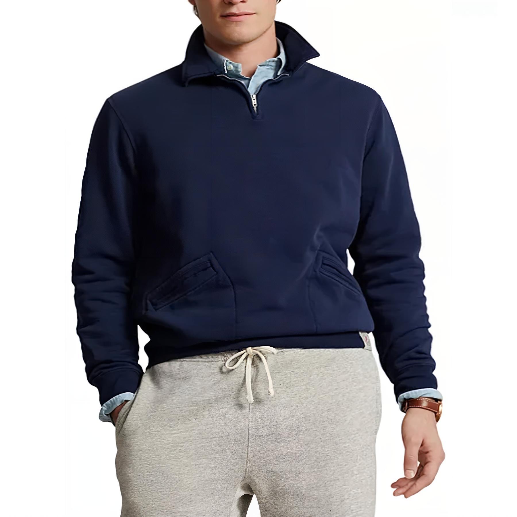 Ralph Lauren Ribbed Cuff Sweatshirt with Pocket in Navy Blue 710934754-001