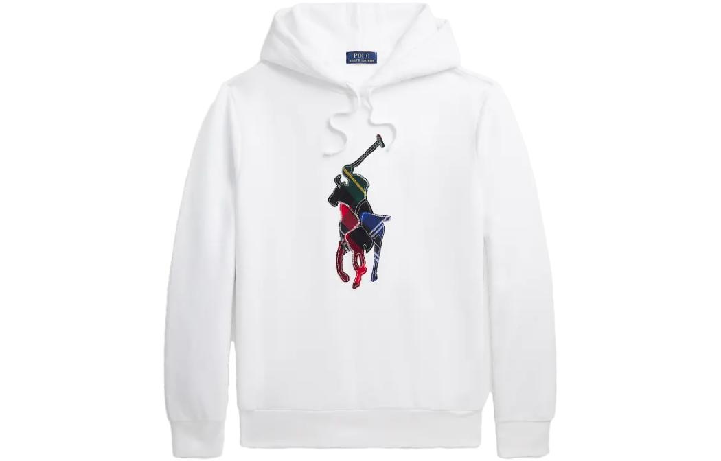 Ralph Lauren RL Fleece Plaid Pony Logo Embroidered Hoodie White MNPOKNI16823303