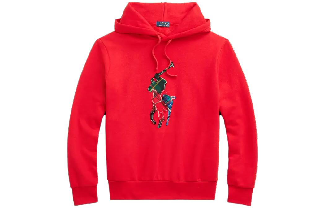 Ralph Lauren RL Fleece Plaid Pony Logo Hoodie Long Sleeve Red - MNPOKNI16823-199