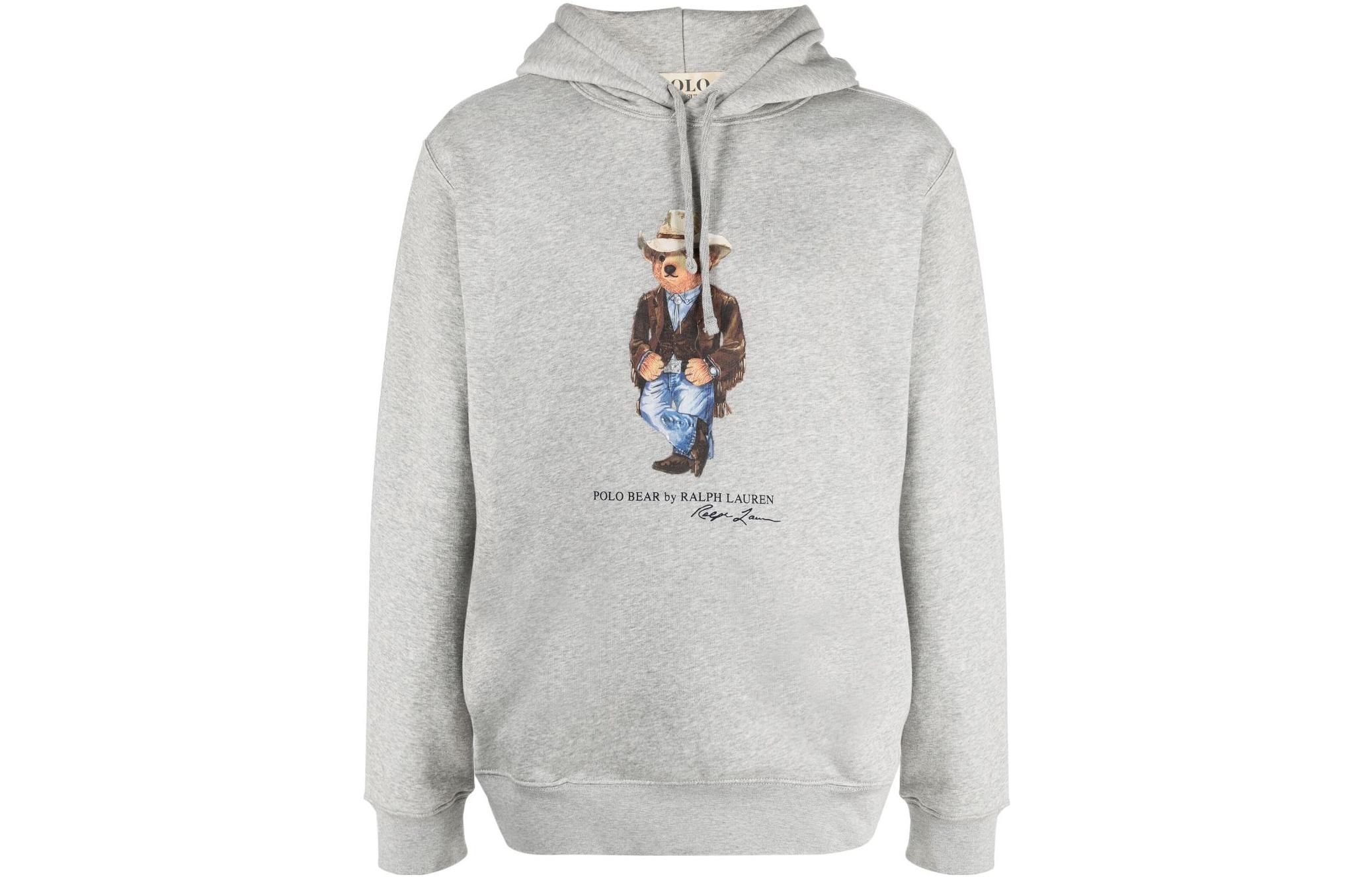 Ralph Lauren S22 Printed Drawstring Hoodie Loose Fit Gray 710858027-001