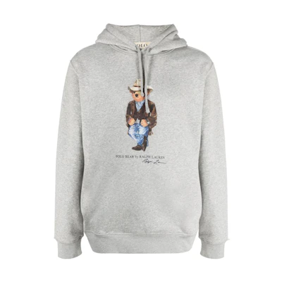 Ralph Lauren S22 Printed Drawstring Hoodie Loose Fit Gray 710858027-001