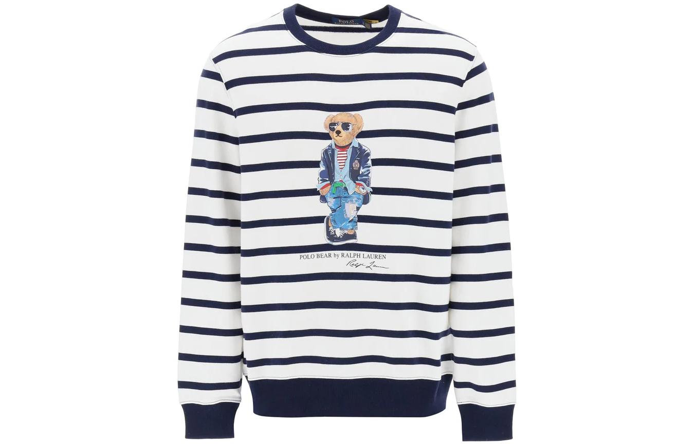 Ralph Lauren Slim Fit Striped Bear Crewneck Sweatshirt White 710909723WCNRB