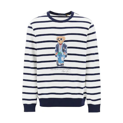 Ralph Lauren Slim Fit Striped Bear Crewneck Sweatshirt White 710909723WCNRB