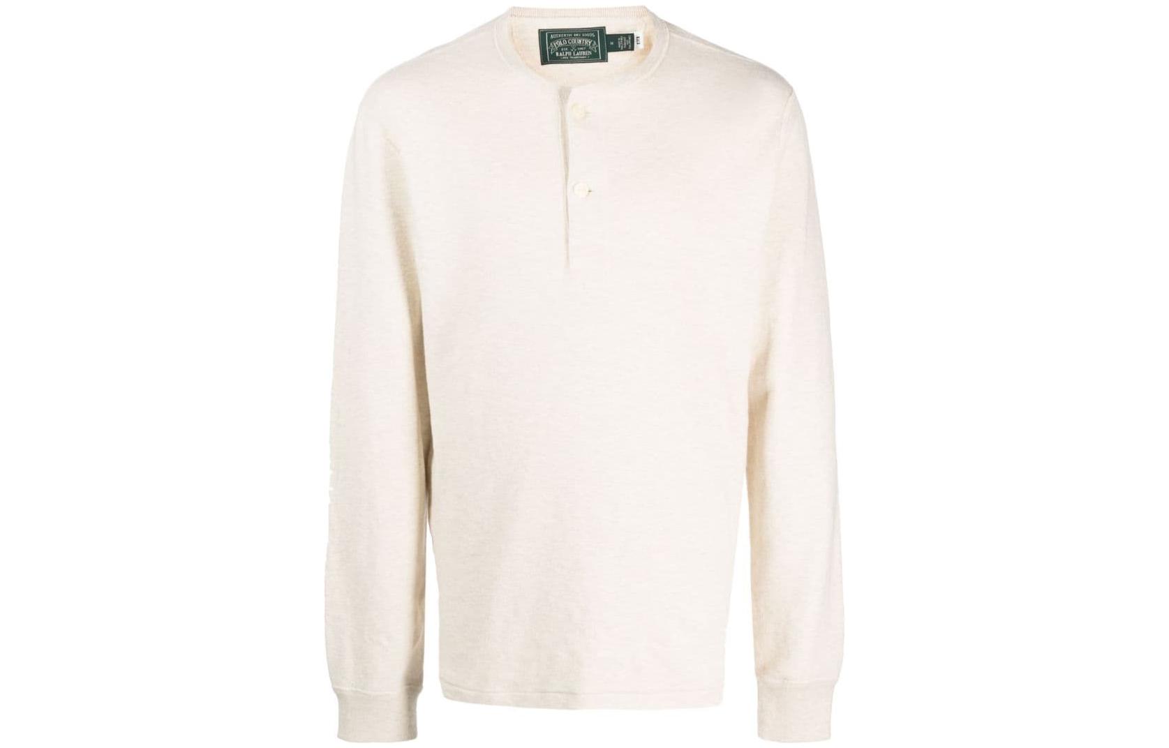 Ralph Lauren Solid Beige Crewneck Cotton Long-Sleeve Sweatshirt Men 710920514-001