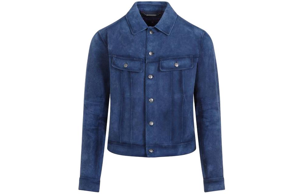 Ralph Lauren Solid Blue Button-Up Collared Jacket for Men 790934571-001