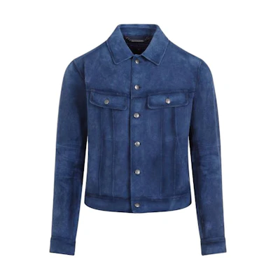 Ralph Lauren Solid Blue Button-Up Collared Jacket for Men 790934571-001