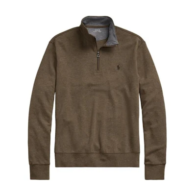 Ralph Lauren Solid Color Half-Zip Sweatshirt with Pony Embroidery Brown 710812963-036
