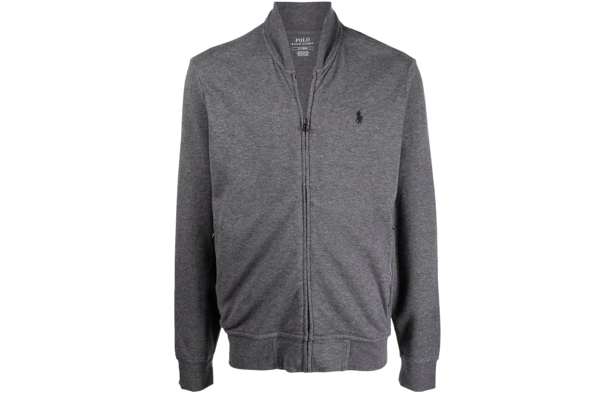 Ralph Lauren Solid Color Logo Embroidered Zip-Up Sweatshirt Jacket Grey 710842844-004