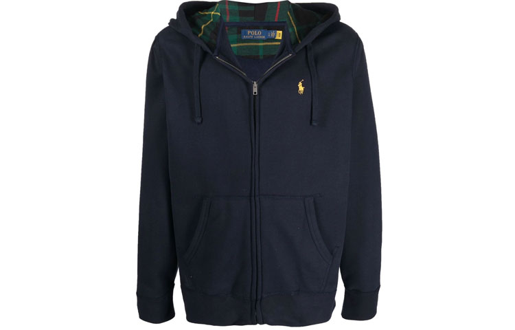 Ralph Lauren Solid Color Logo Embroidered Zip Hoodie Blue 710853207-004