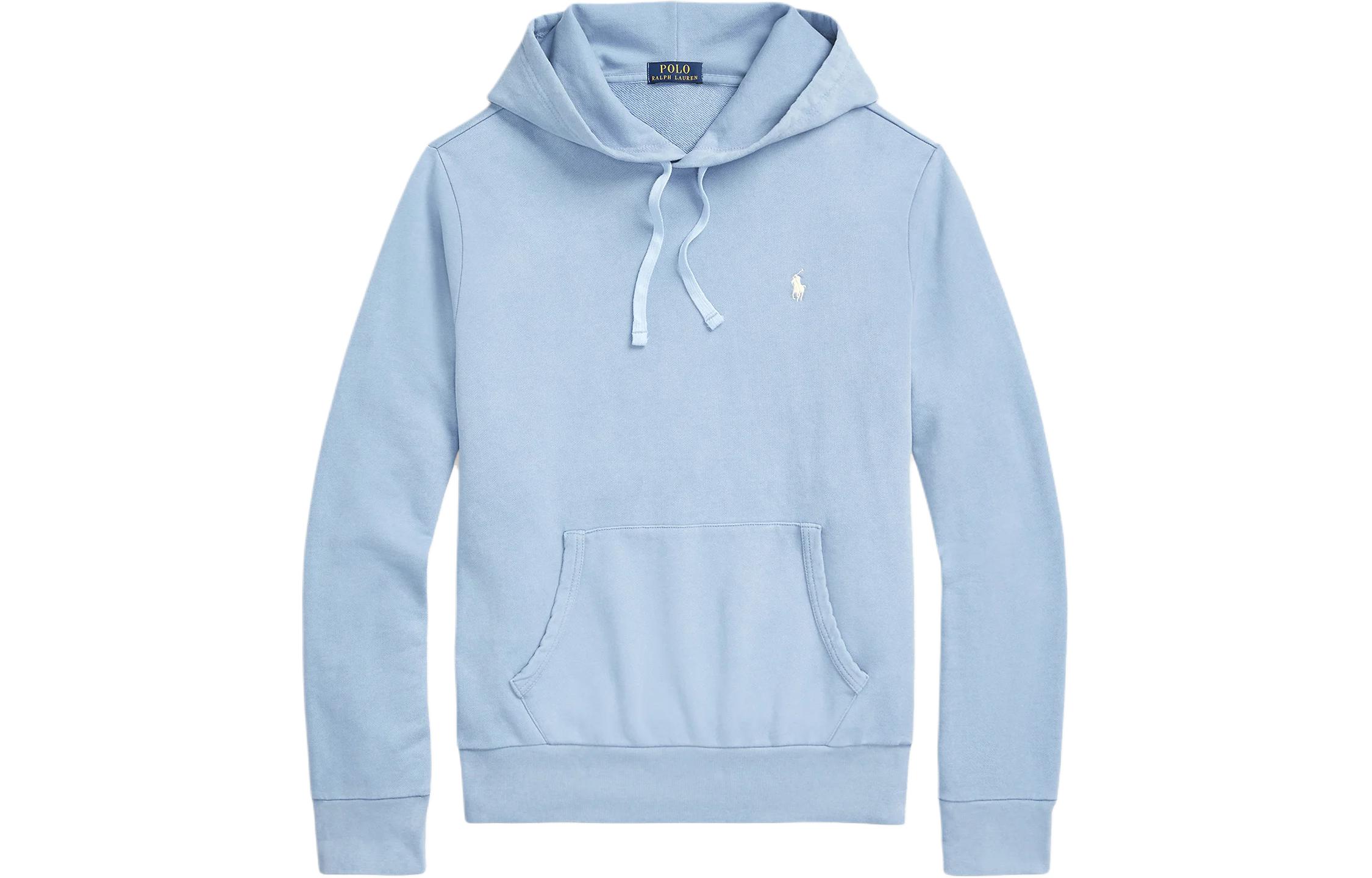 Ralph Lauren Solid Color Logo Hoodie Blue Mens Long Sleeve Pullover 710916690-013