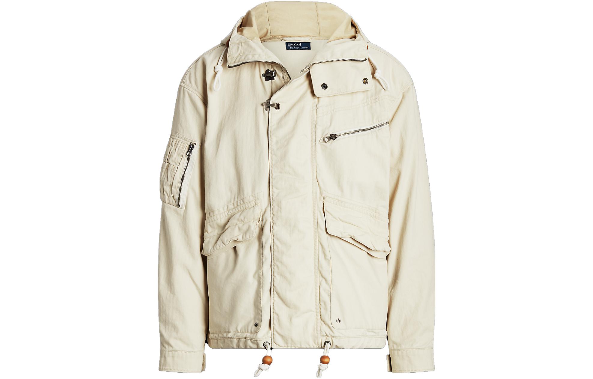 Ralph Lauren Solid Color Zip Multi-Pocket Hoodie Jacket Beige MNPOOTW16021154-101