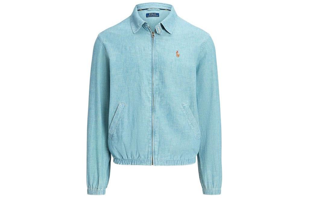 Ralph Lauren Solid Logo Embroidered Collared Button-Up Jacket Men’s Blue 710788535-001