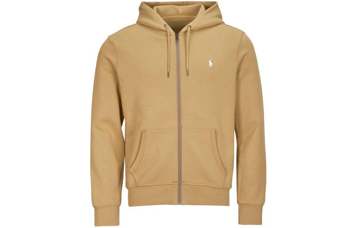Ralph Lauren Solid Logo Embroidered Drawstring Hoodie Jacket Beige 710881517-036