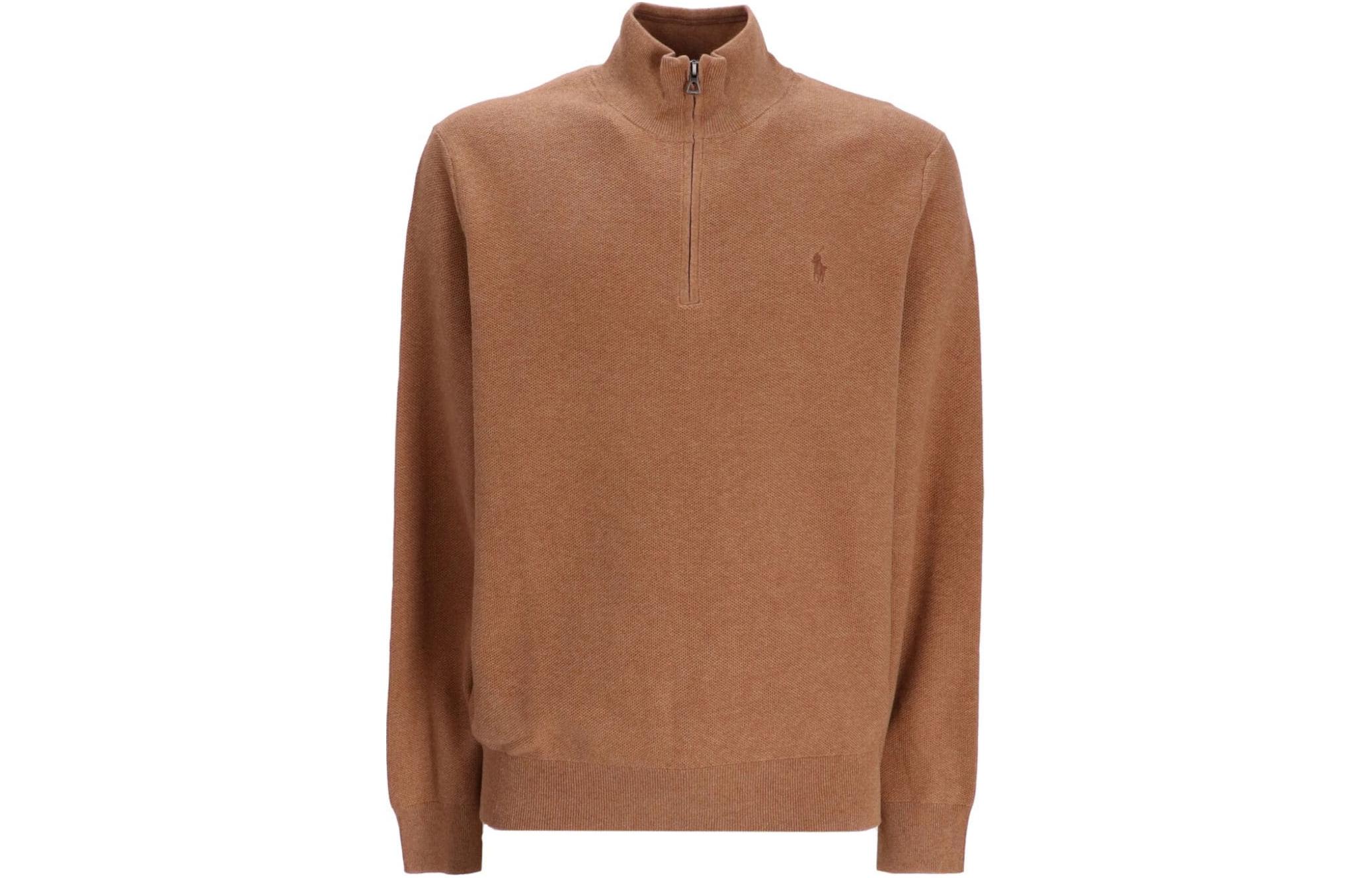 Ralph Lauren Solid Logo Embroidered Half-Zip Brown Sweatshirt 710932304-008