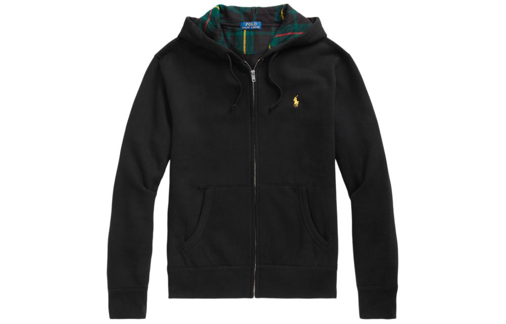 Ralph Lauren Solid Logo Embroidered Hoodie Jacket Black MNPOKNI16821559-001