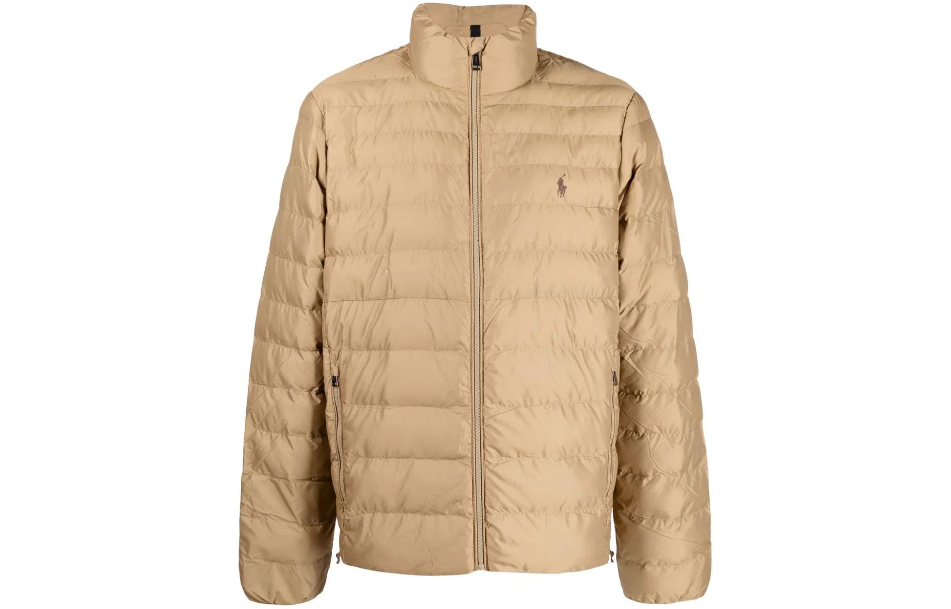 Ralph Lauren Solid Logo Stand Collar Long Sleeve Jacket Khaki 710914230-002