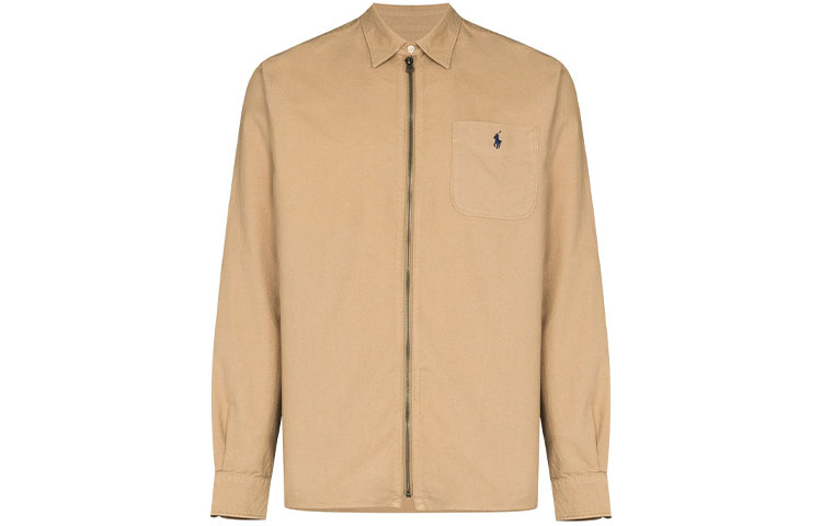 Ralph Lauren Solid Long Sleeve Zip-Up Shirt Jacket Brown 710842650-001