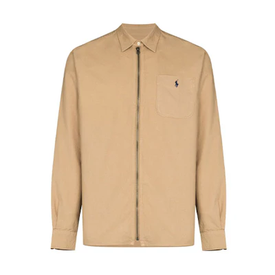 Ralph Lauren Solid Long Sleeve Zip-Up Shirt Jacket Brown 710842650-001