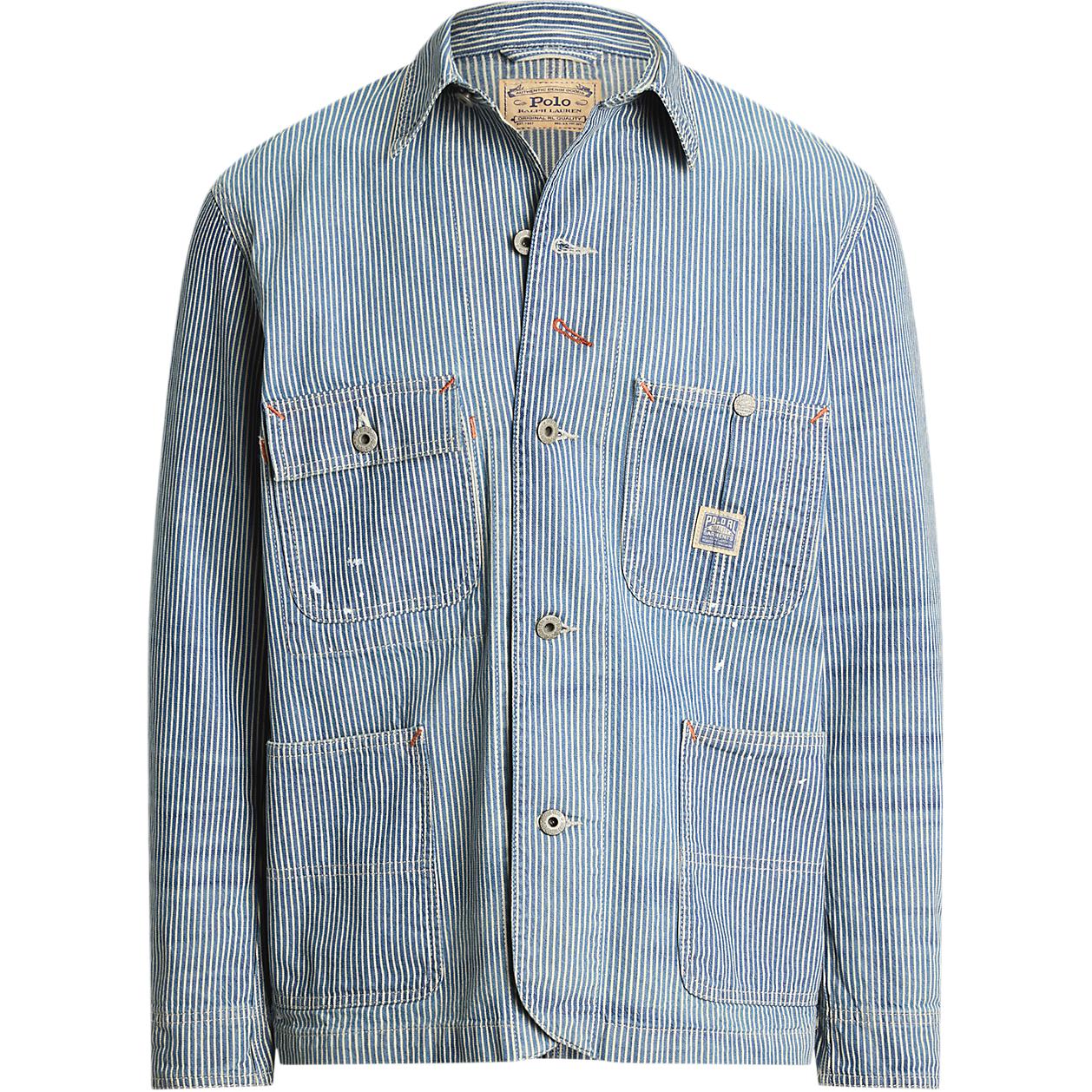 Ralph Lauren Solid Pecan Cotton Striped Workwear Jacket Indigo MNPOOTW16021671-400