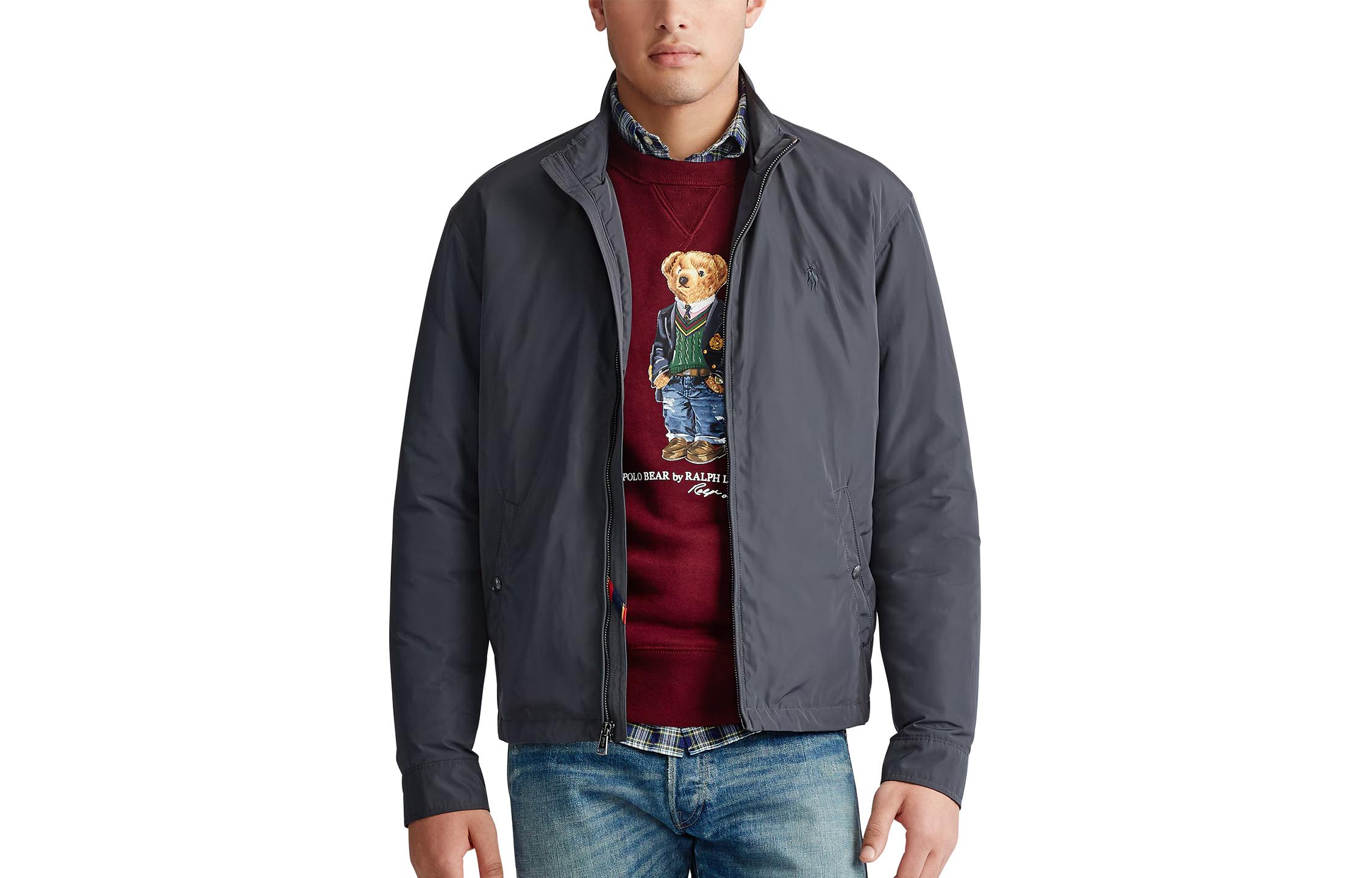 Ralph Lauren Solid Pony Embroidered Zip-Up Jacket Grey Casual Outerwear 710728196-002