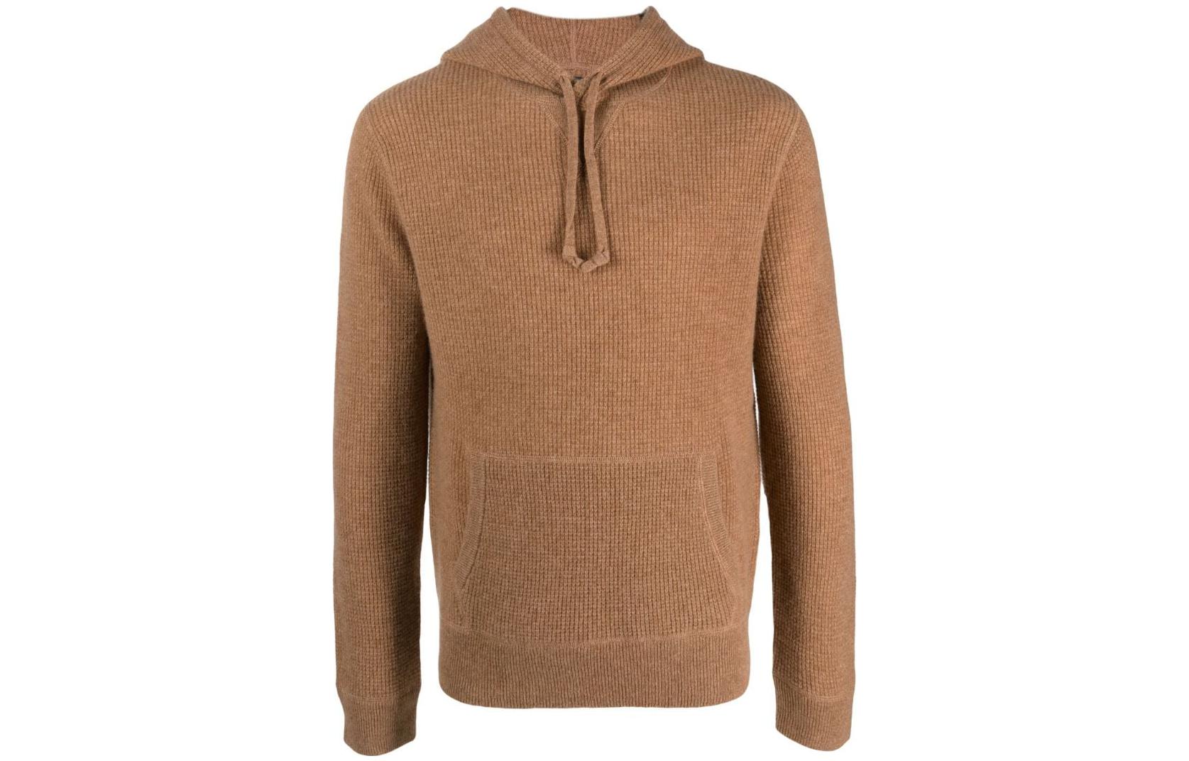 Ralph Lauren Solid Ribbed Drawstring Hoodie Casual Sweatshirt Brown 710917289-005