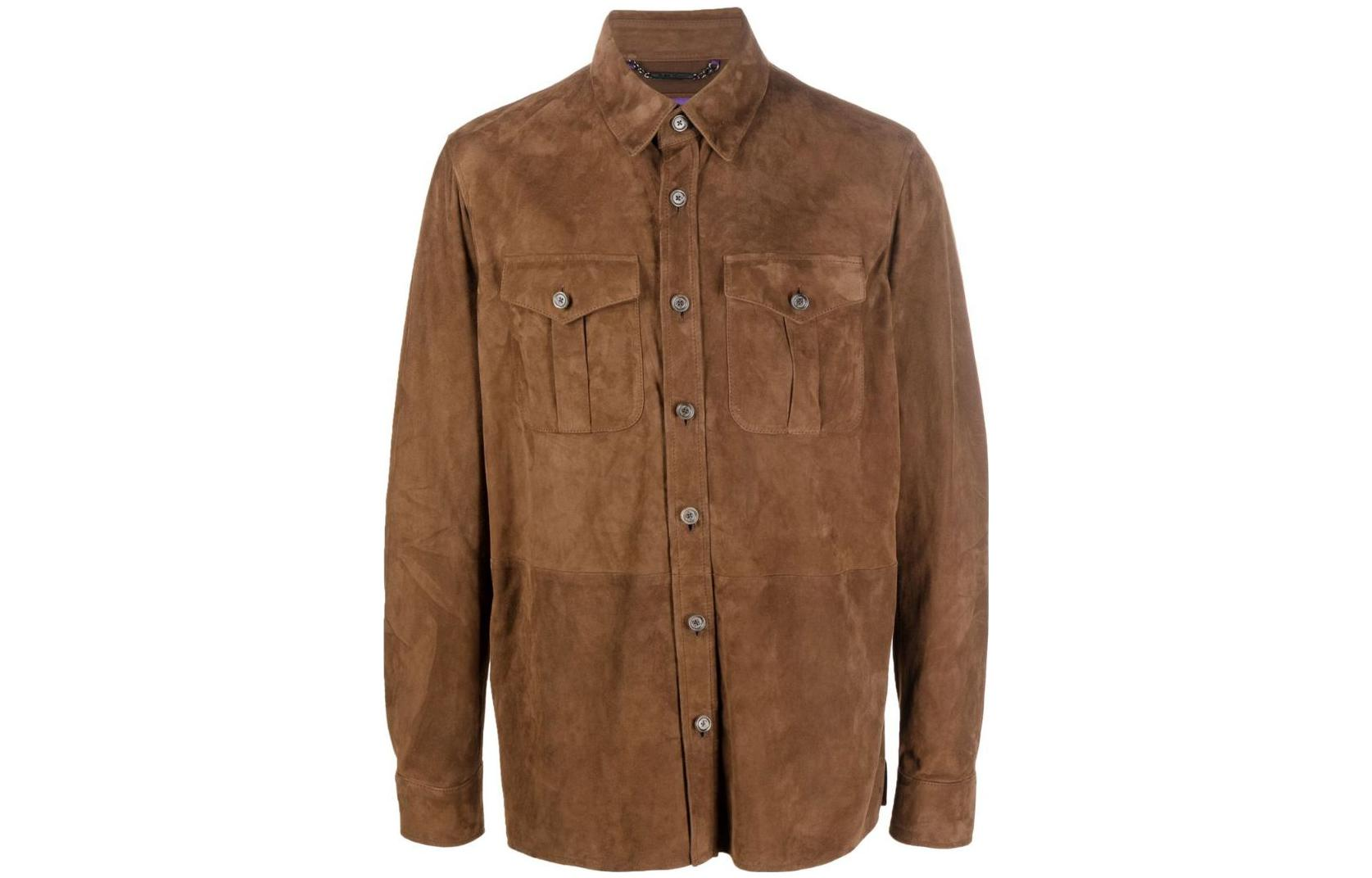Ralph Lauren Solid Suede Button-Up Jacket Brown ( Long Sleeve) 790654923-017