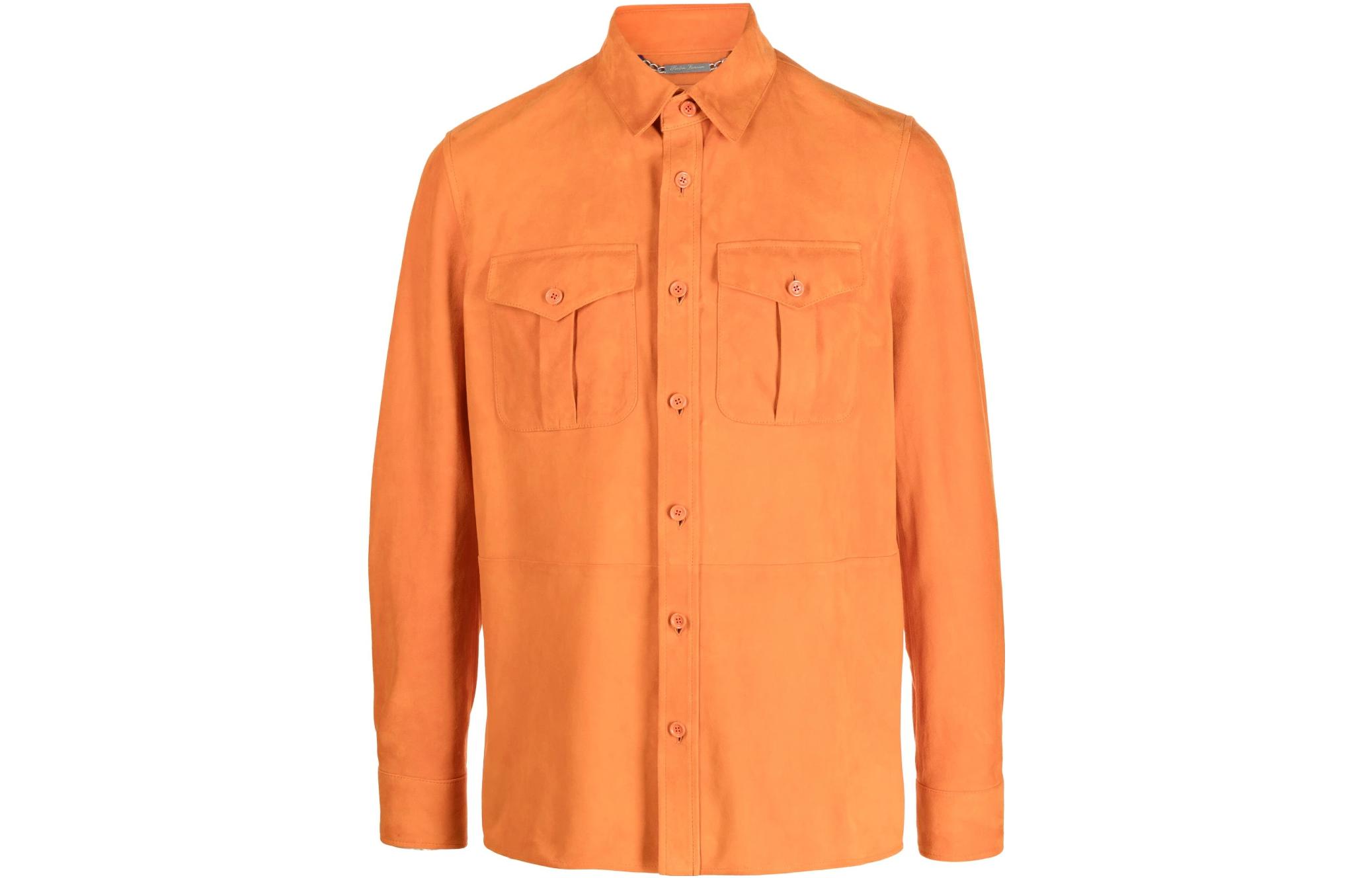 Ralph Lauren Solid Suede Long Sleeve Shirt Jacket Men’s Carrot Orange 790654923-026