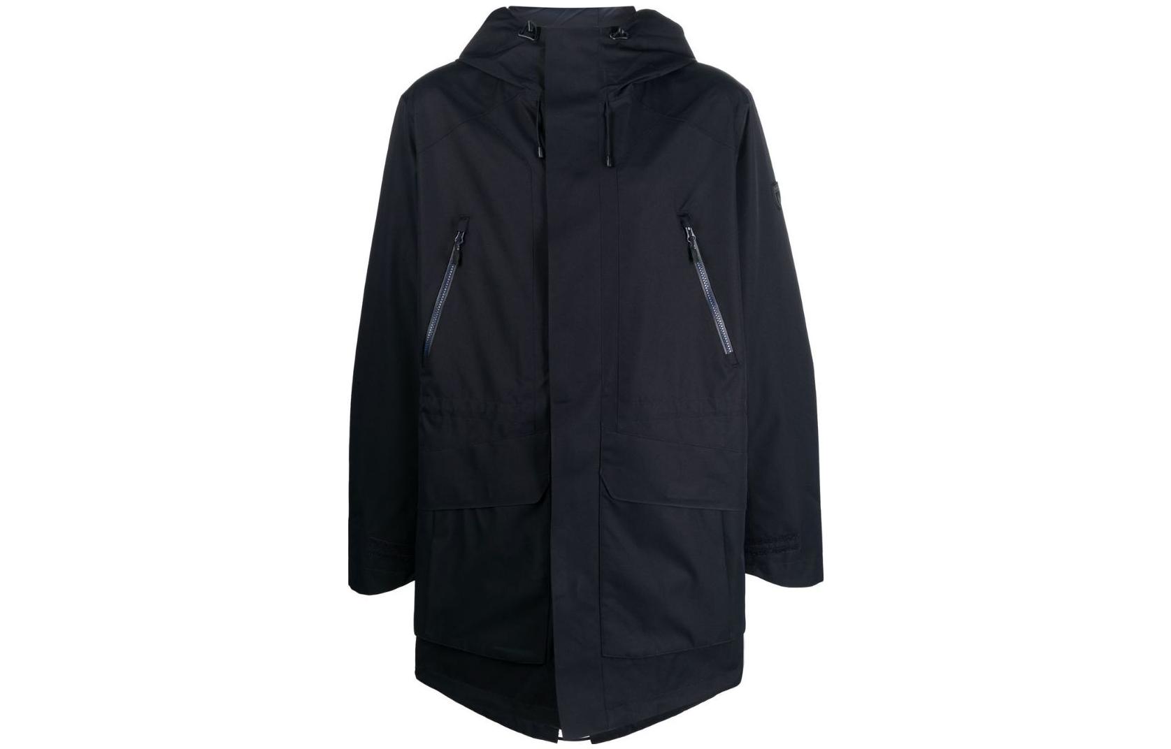 Ralph Lauren Solid Zip-Up Mid-Length Hooded Jacket Navy Blue 710861426-001