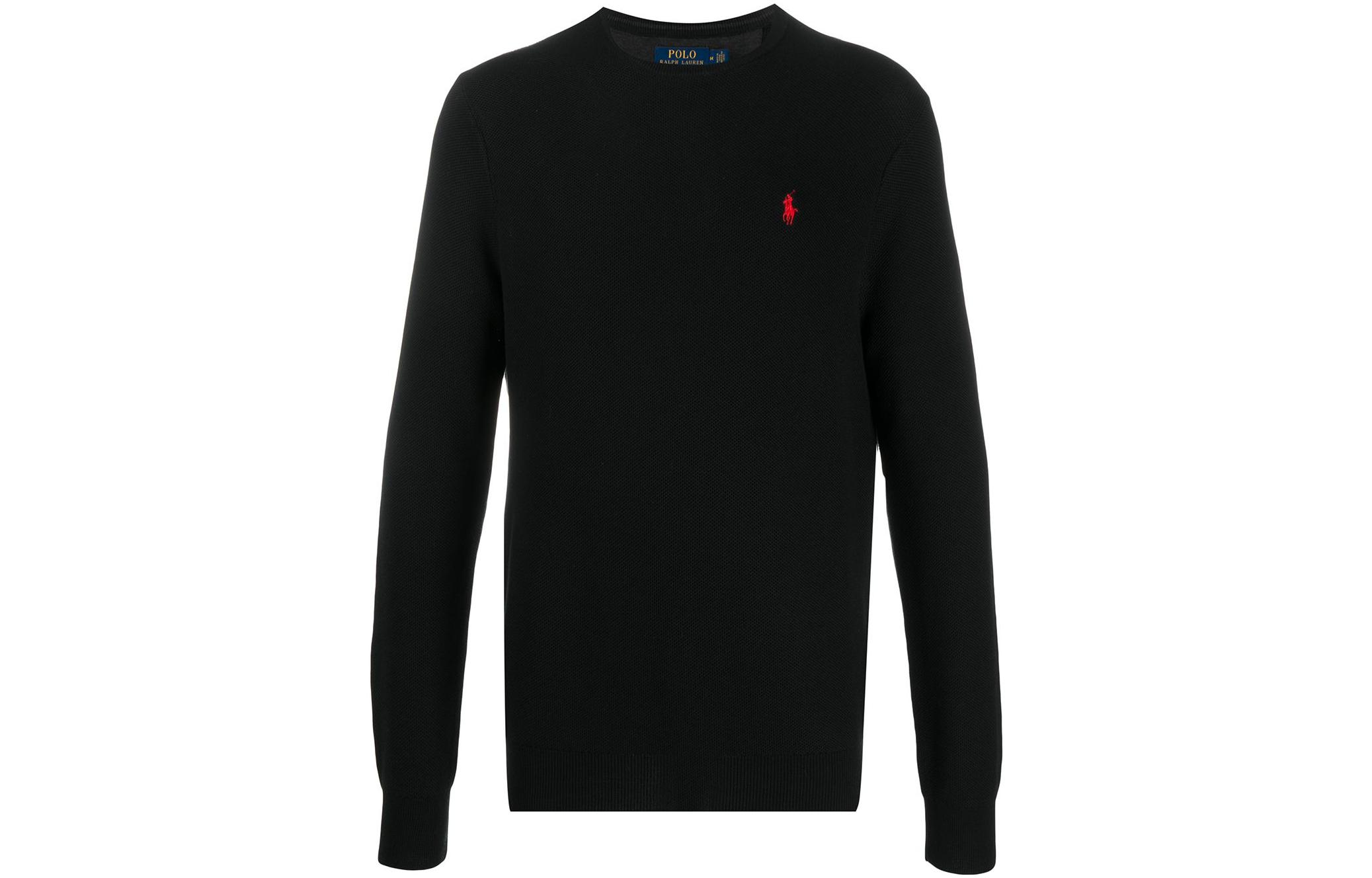 Order ラルフローレン SS22 ブラック クルーネック ロゴ刺繍 プルオーバー スウェット 710680593-001