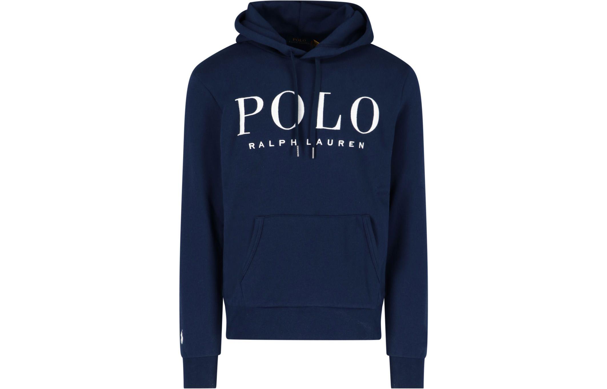 Ralph Lauren SS22 Blue Pullover Hoodie with Letter Logo Print - 710860831-004