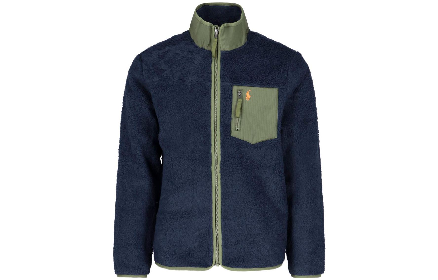 Ralph Lauren SS22 Blue Zip-Up Fleece Jacket with Stand Collar 710857874002