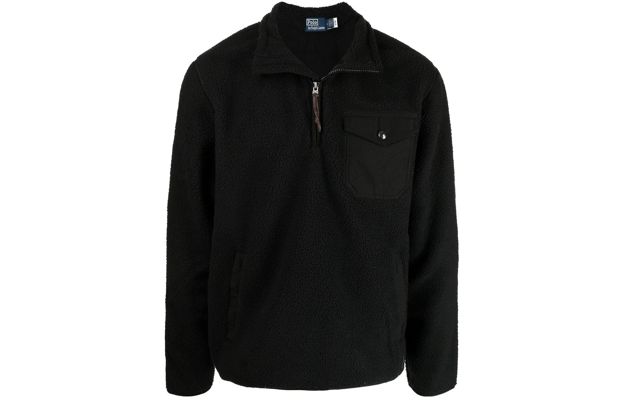 Ralph Lauren SS22 Colorblock Fleece Half-Zip Pullover Sweatshirt Black Men 710858520-001