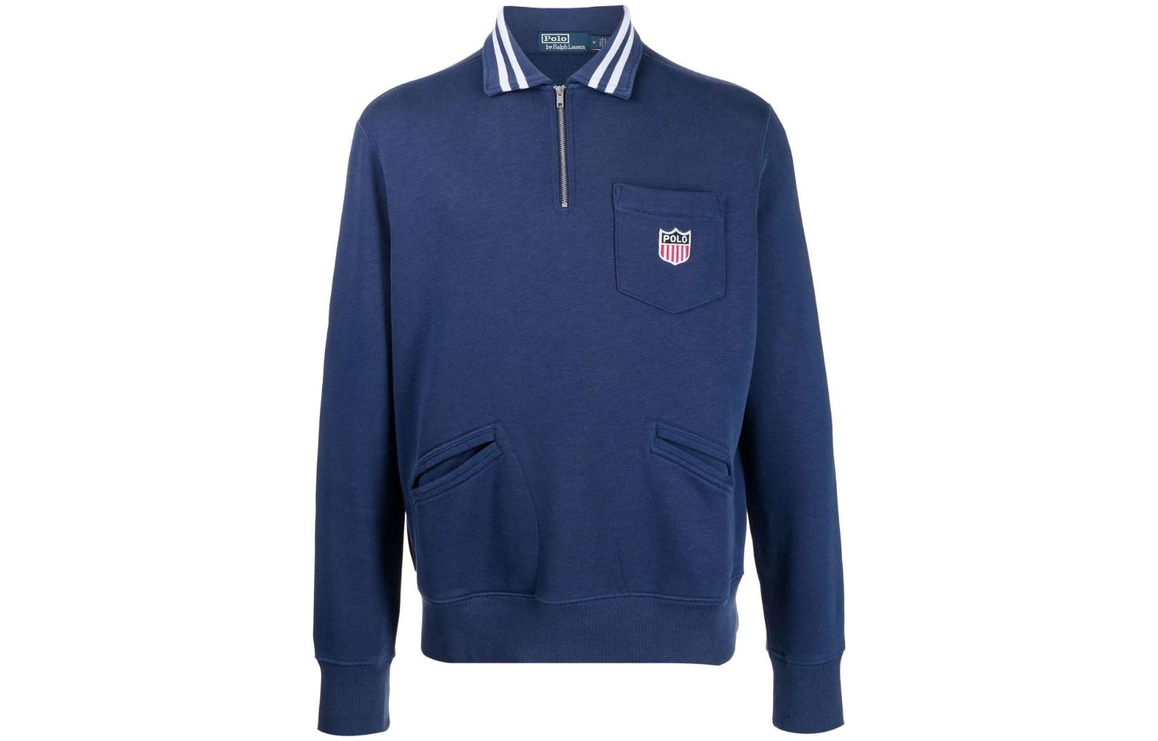 Ralph Lauren SS22 Colorblock Stripe Logo Sweatshirt Blue - Casual Long Sleeve 710865430001navy-410