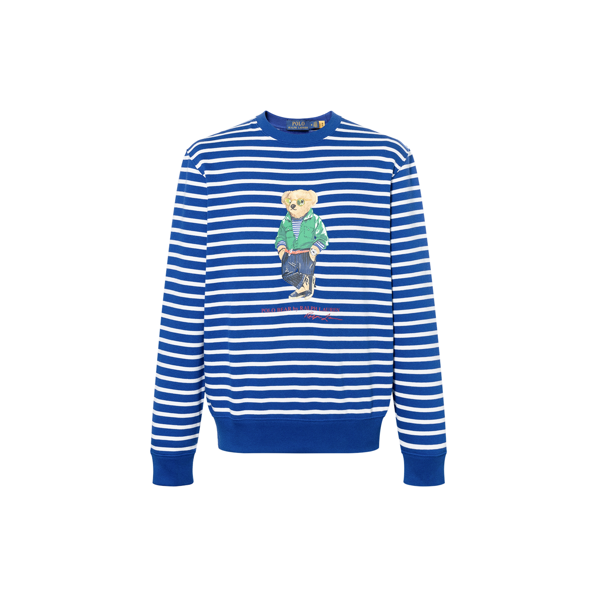 Ralph Lauren SS22 Colorblock Striped Crewneck Sweatshirt Blue/White 710863006-001
