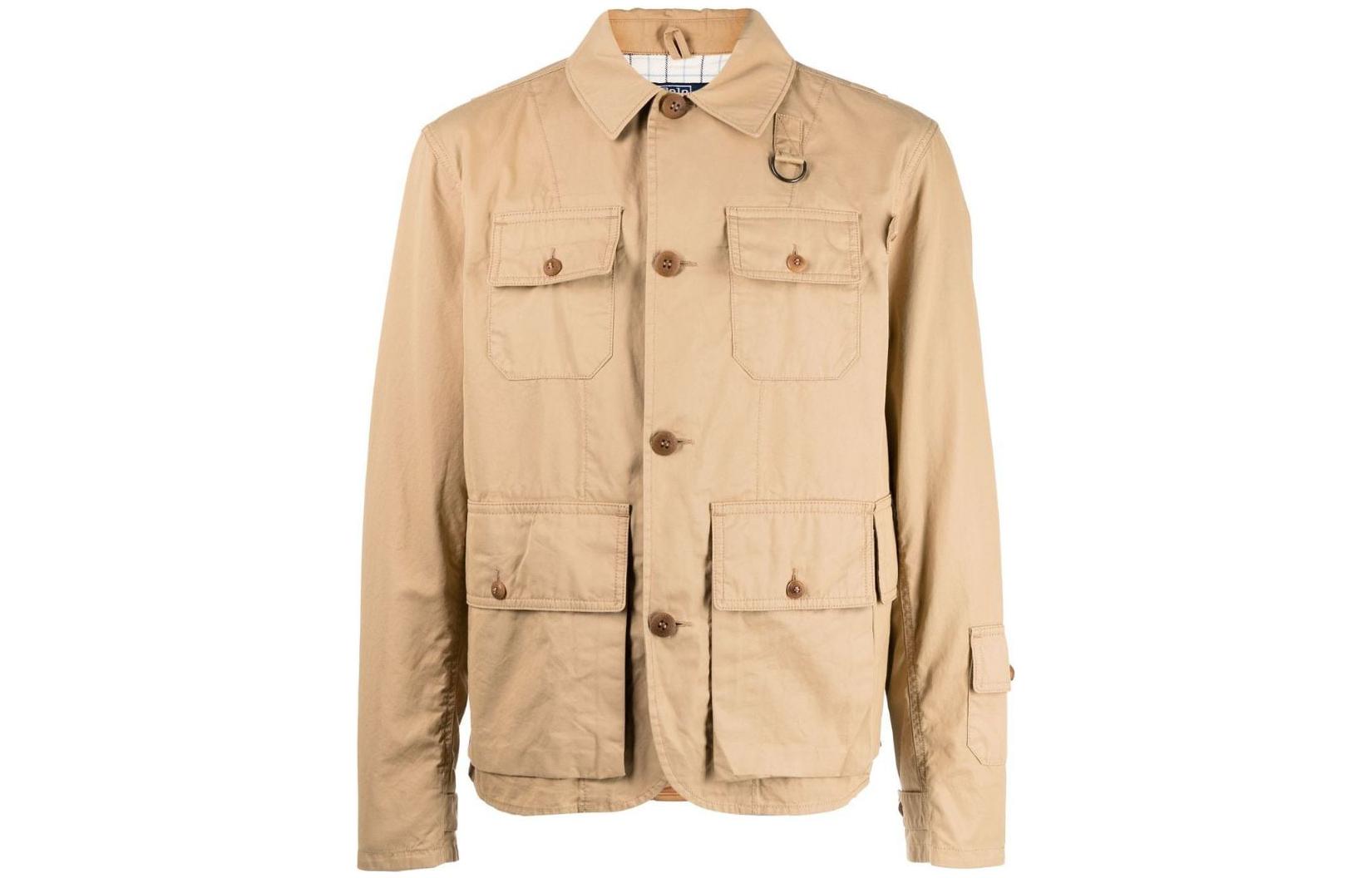 Ralph Lauren SS22 Khaki Solid Workwear Jacket with Single-Breasted Collar 710869061-001