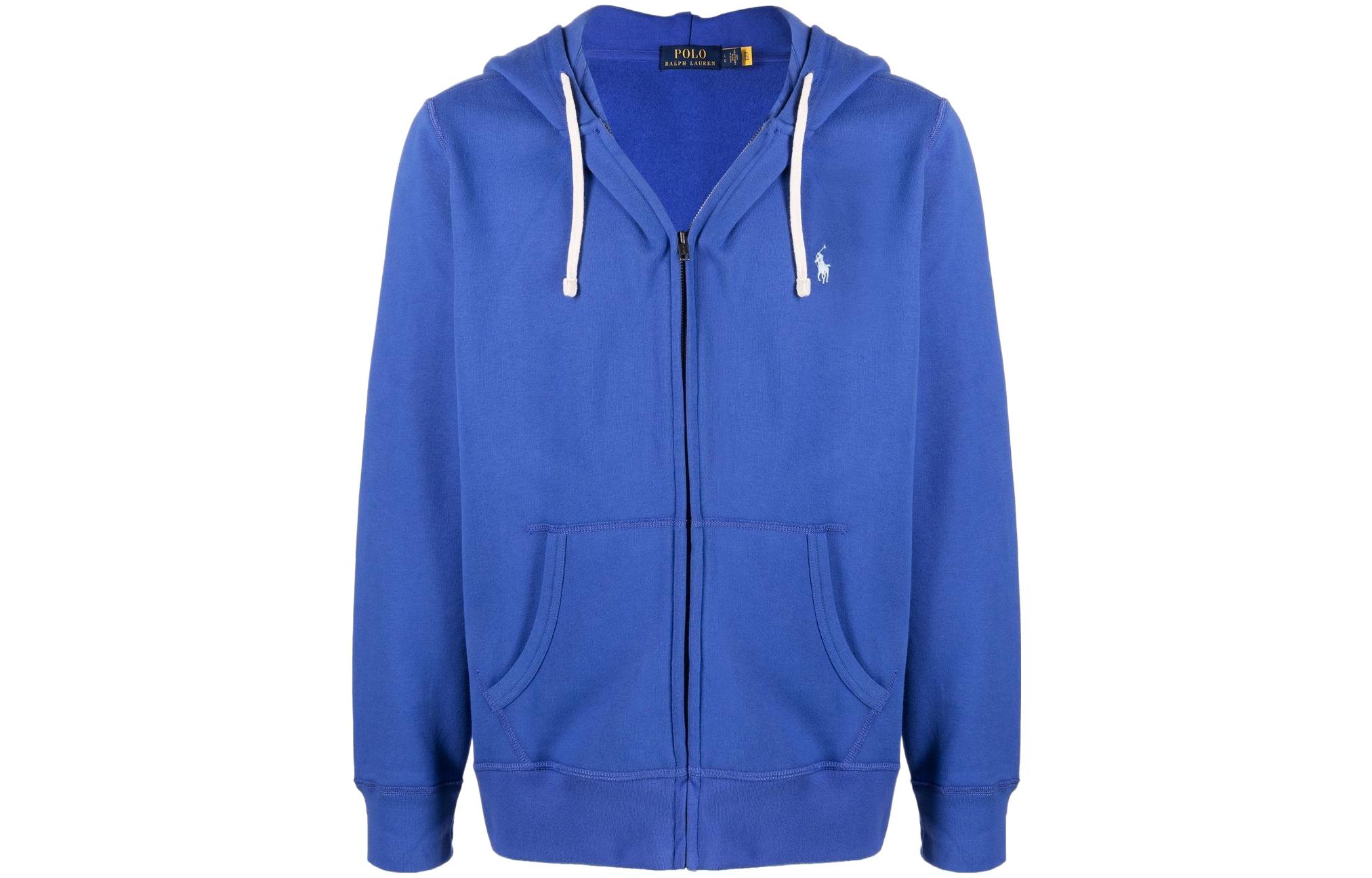 Ralph Lauren SS22 Logo Embroidered Solid Zip-Up Jacket Sweatshirt Blue Mens 710813297-013