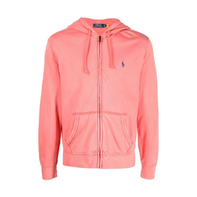Ralph Lauren SS22 Logo Embroidered Zip Hoodie Pink Long Sleeve 710706348-013