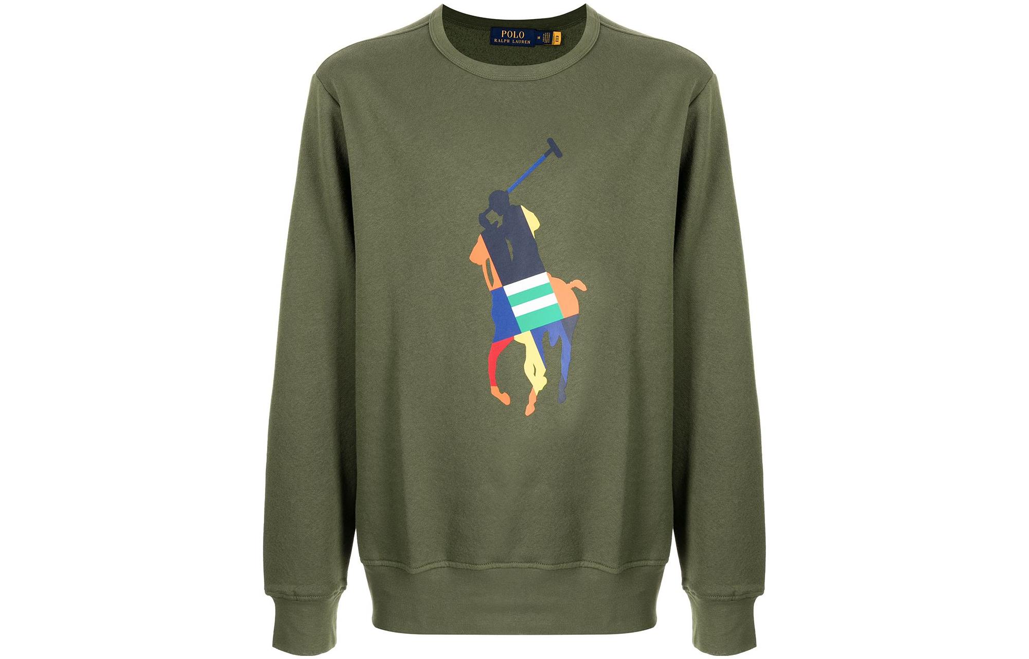 Ralph Lauren SS22 Logo Print Crewneck Long Sleeve Sweatshirt Green Male 710845188-003