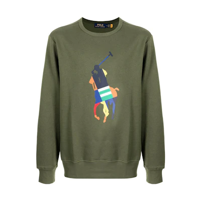 Ralph Lauren SS22 Logo Print Crewneck Long Sleeve Sweatshirt Green Male 710845188-003