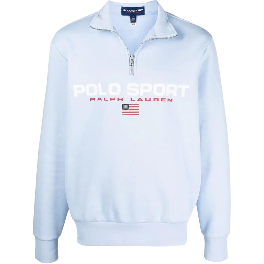 Ralph Lauren SS22 Logo Print Half-Zip Mock Neck Sweatshirt Light Blue 710835766-008