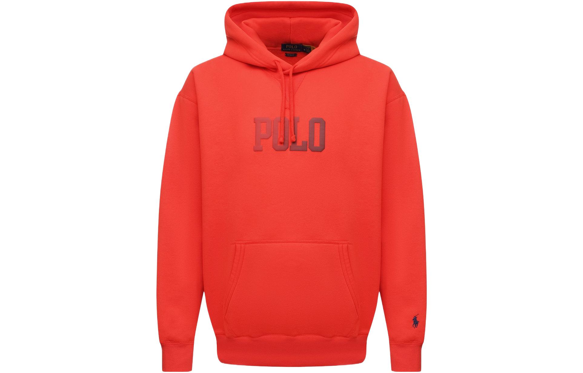 Ralph Lauren SS22 Red Logo Print Pullover Hoodie Men’s Long Sleeve 710860402-002