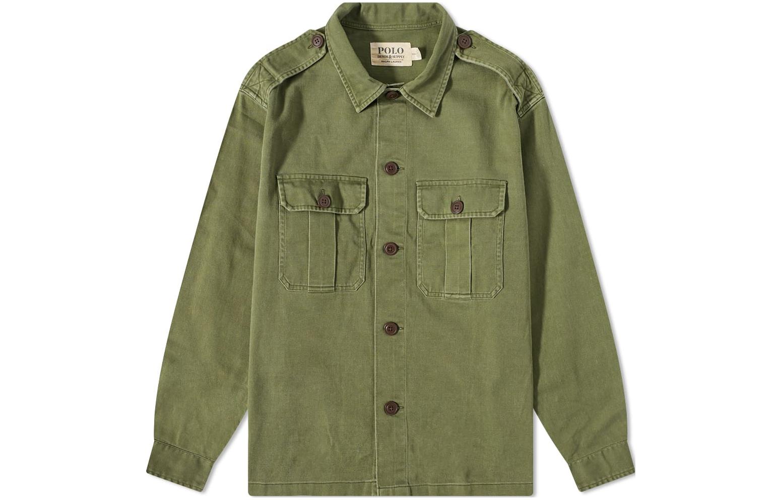 Ralph Lauren SS22 Solid Color Chest Pocket Button-Up Jacket Army Green 710858695-001