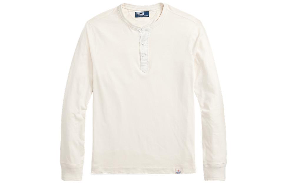 Ralph Lauren SS22 Solid Knit Henley Long Sleeve Sweatshirt White MNPOKNI16822116