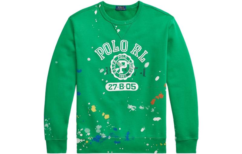 Ralph Lauren SS22 Splatter Logo Print Green Crewneck Sweatshirt Men MNPOKNI16821991-300