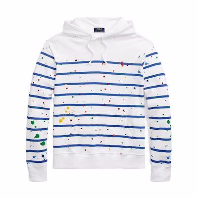 Ralph Lauren SS22 Splatter Stripe Print Hoodie White MNPOKNI16821853-100