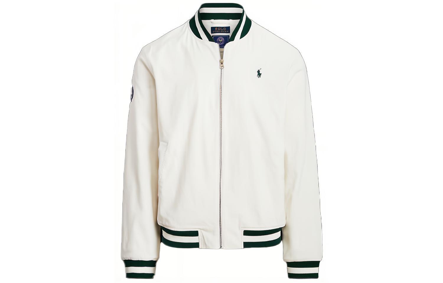 Ralph Lauren SS22 Striped Detail Wimbledon Flight Jacket White Mens Long Sleeve MNPOOTW16020839-100