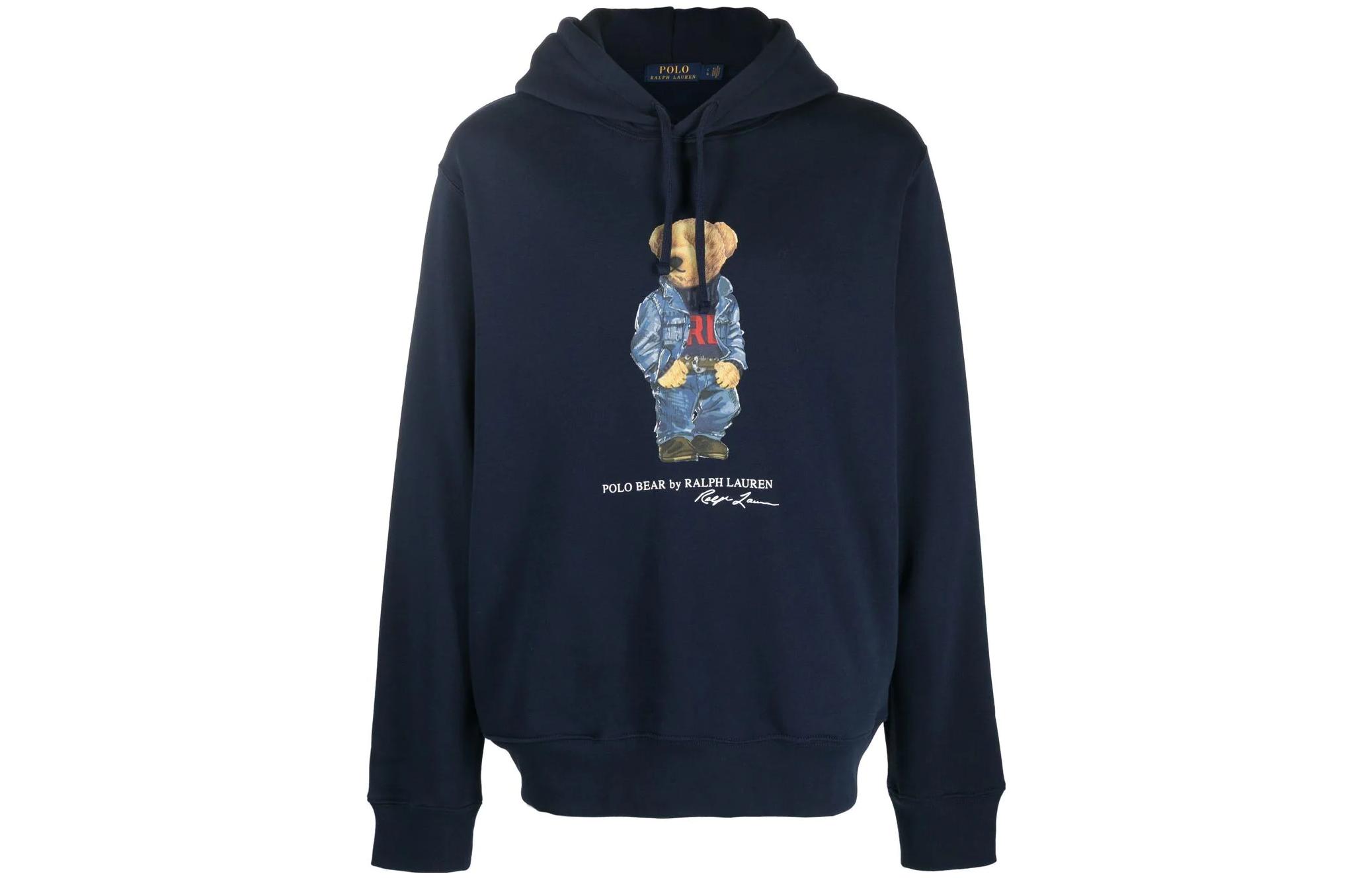 Ralph Lauren SS22 Teddy Bear Hoodie Blue Mens Pullover Sweatshirt 710853309-022
