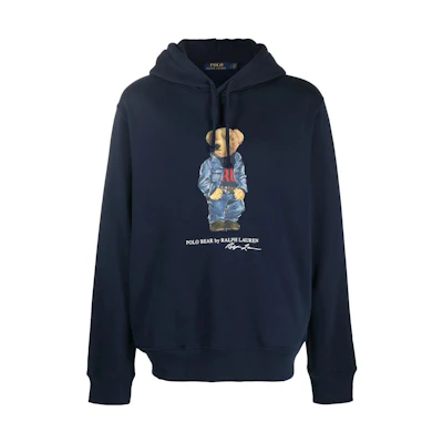 Ralph Lauren SS22 Teddy Bear Hoodie Blue Mens Pullover Sweatshirt 710853309-022