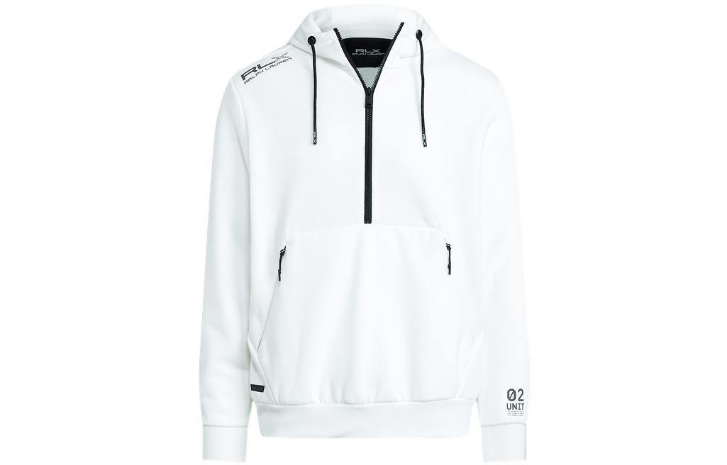 Ralph Lauren SS22 White Half-Zip Pullover Hoodie with Logo Print for Men MNRXKNI16820020-100