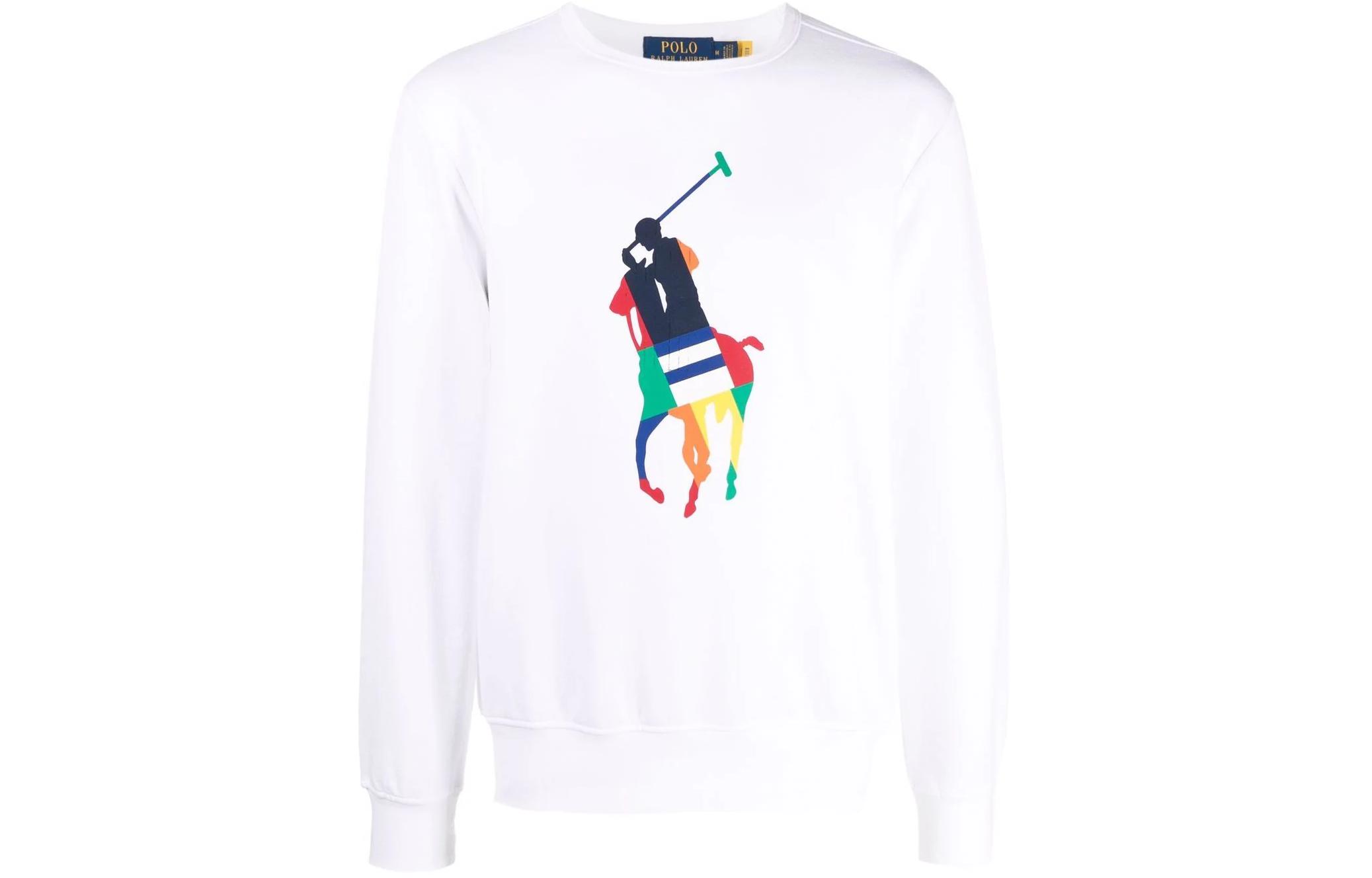 Ralph Lauren SS22 White Printed Crewneck Long Sleeve Sweatshirt Mens 710845188-001